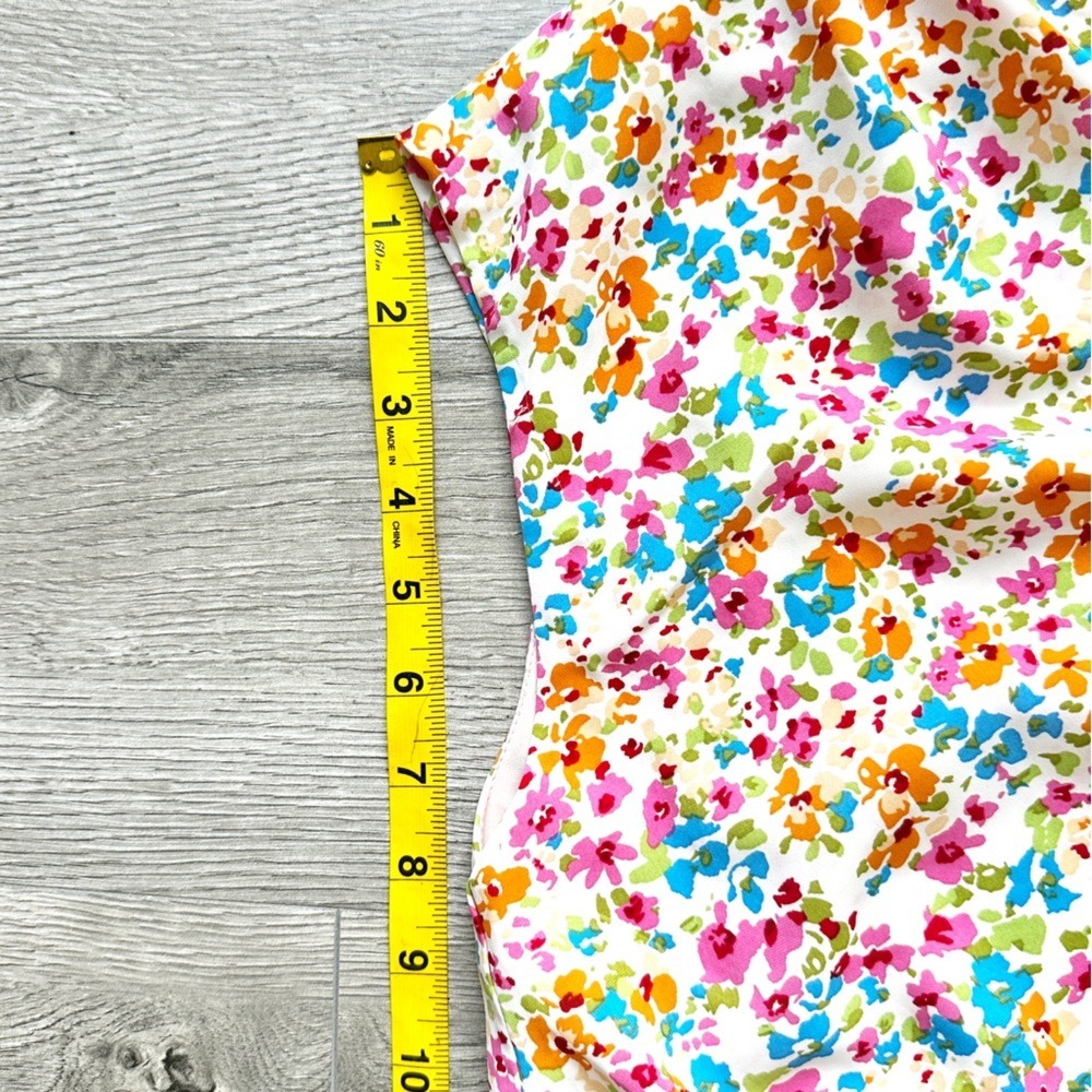 Kori Sage Combo Dress‎ Mini Elastic Shirring V-Neck Sleeveless Lined Floral - Picture 7 of 16